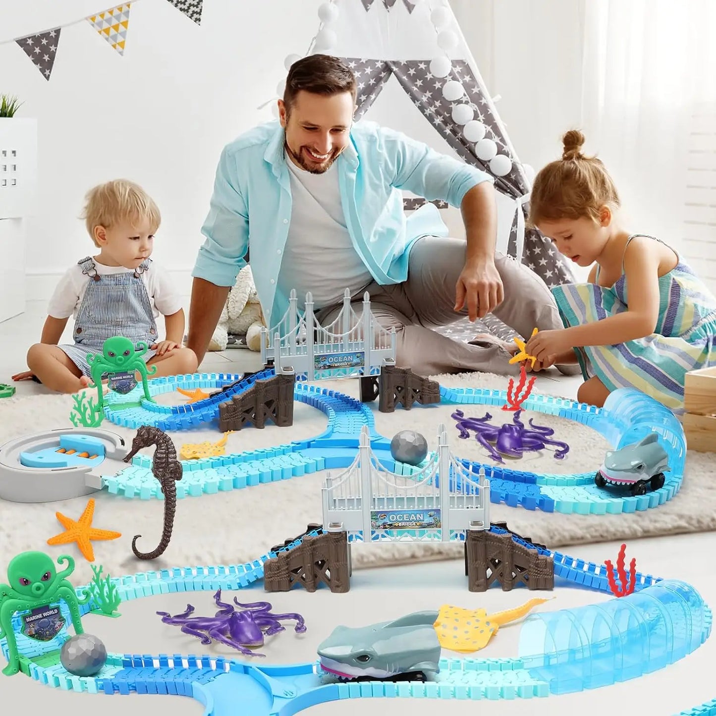 VATOS Shark Race Car Toy Ocean Track Set For Kids Ages 3