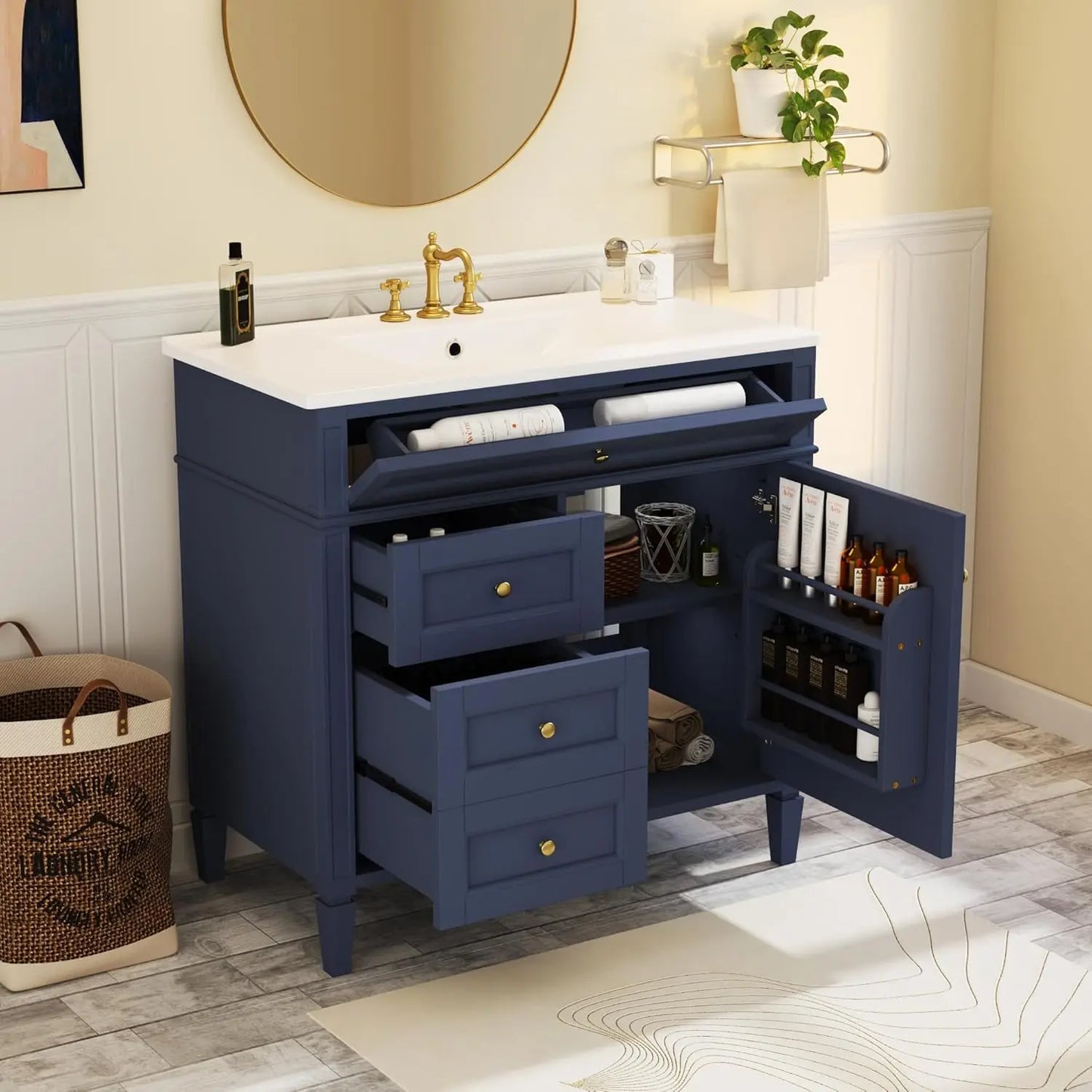 Solid Wood Bathroom Vanity With Soft-Close Doors And Undermount Sink