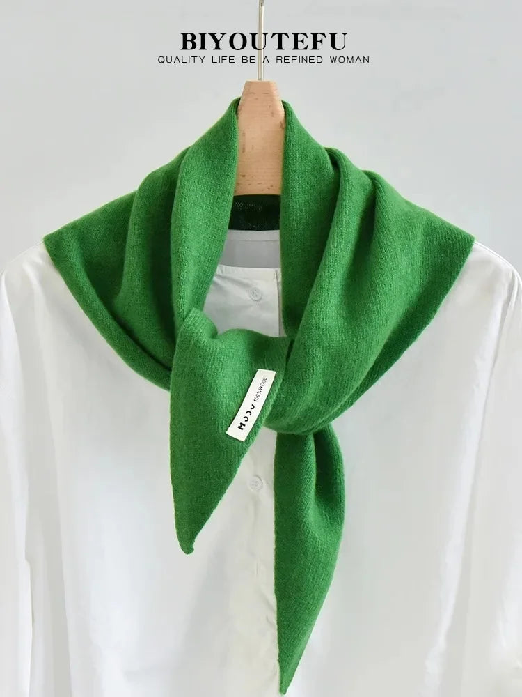 Australian Wool Knitted Triangle Scarf Shawl For Women Warm Winter