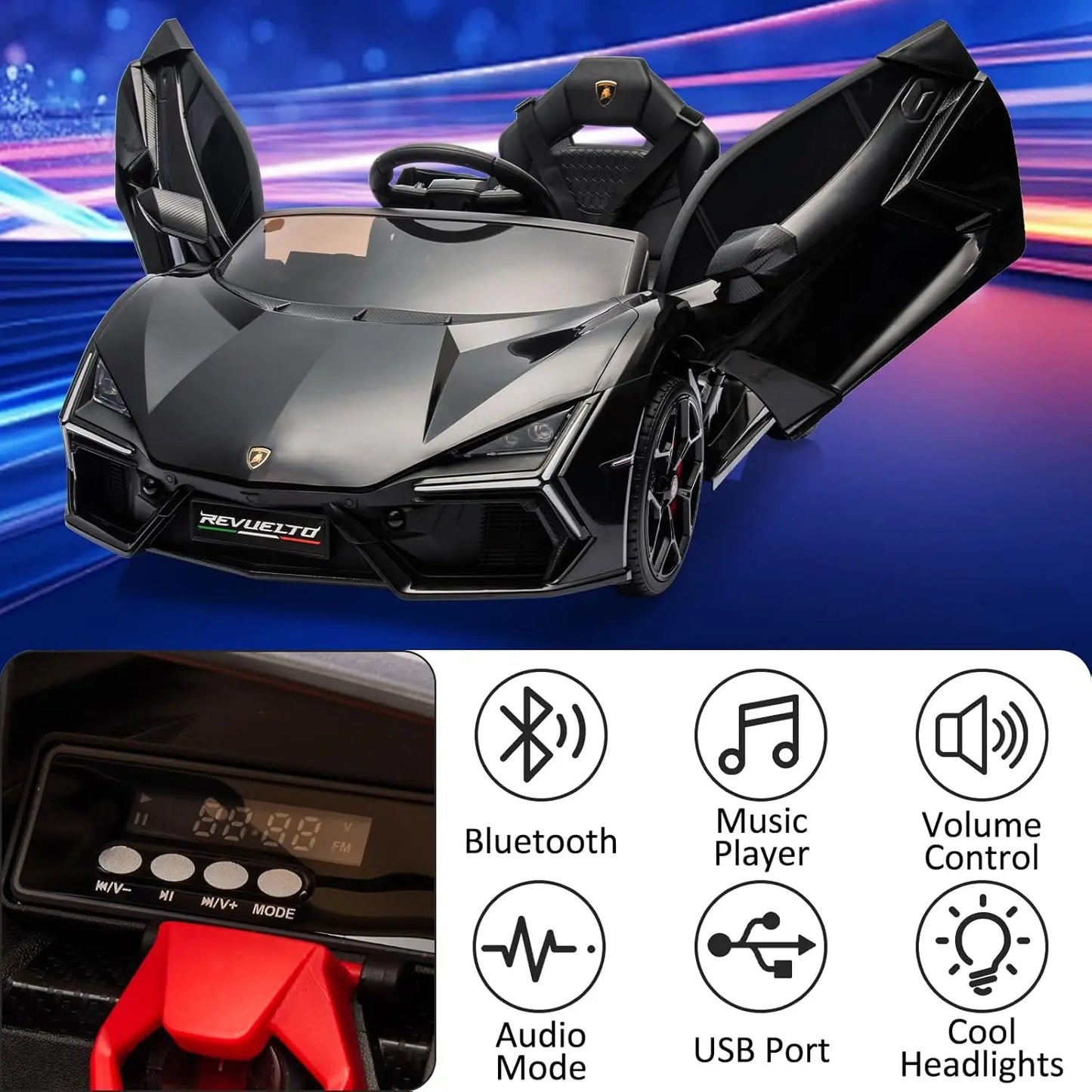 HiMISS Ride On Car Toy For Kids 3 To 8 With Bluetooth Music Remote Headlight