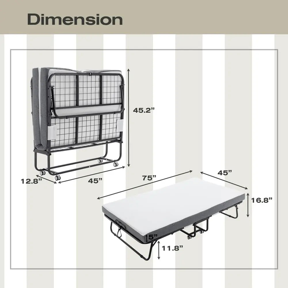 HiMISSCN Folding Bed With Memory Foam Mattress And Metal Frame