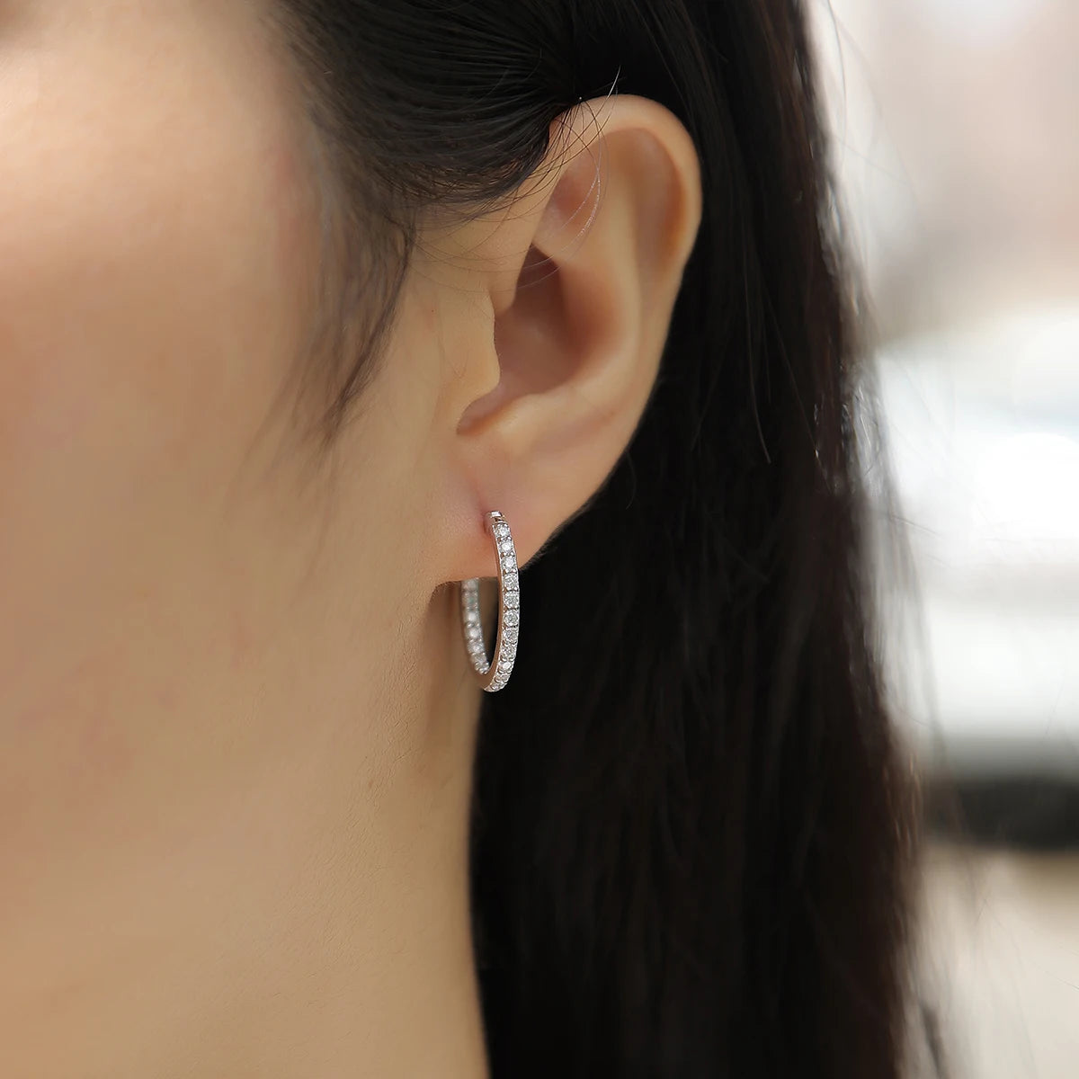 Moissanite Hoop Earrings 925 Silver 18K Gold-Plated