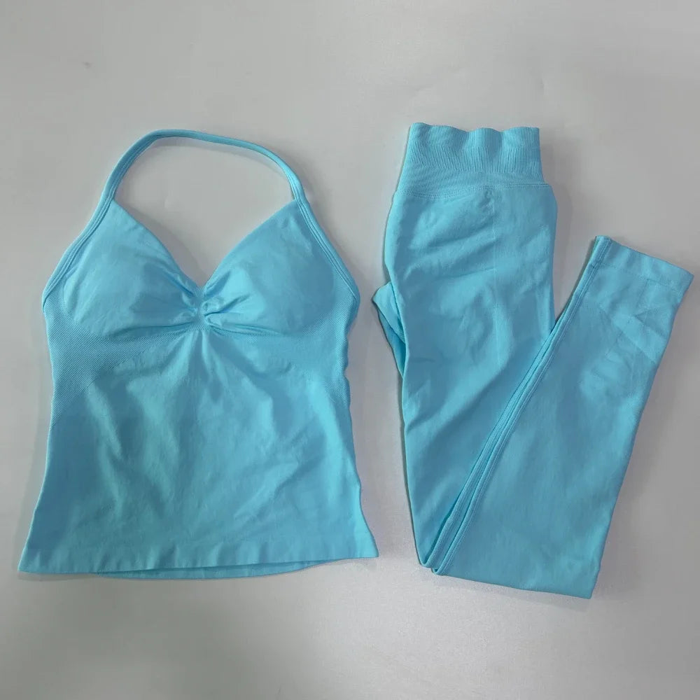 Seamless Gym Set Women Tank Top High Waist Leggings Workout