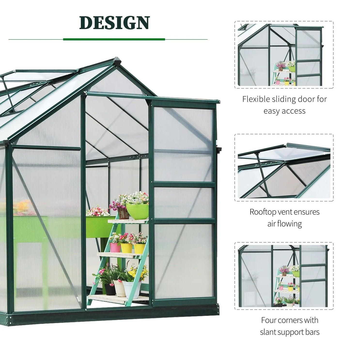 Outsunny Walk-In Greenhouse Aluminum Frame Polycarbonate
