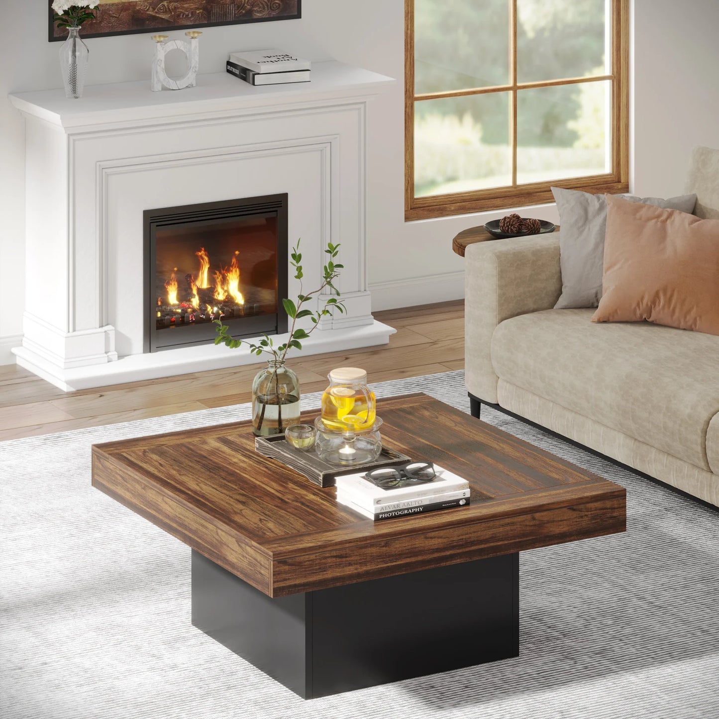 Tribesigns Square LED Coffee Table Engineered Wood Living Room
