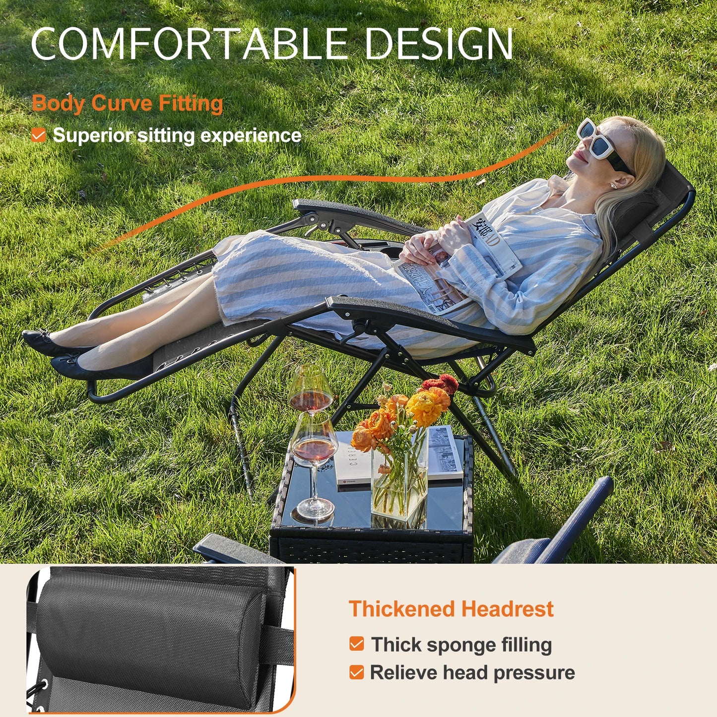 JHK Zero Gravity Portable Recliner For Outdoor Patio Lounge Chair