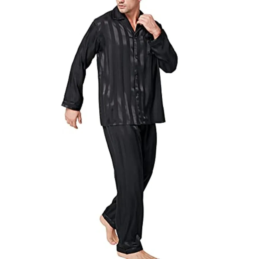 Mens Pajamas Set Two Piece Button Down Sleepwear Loungewear