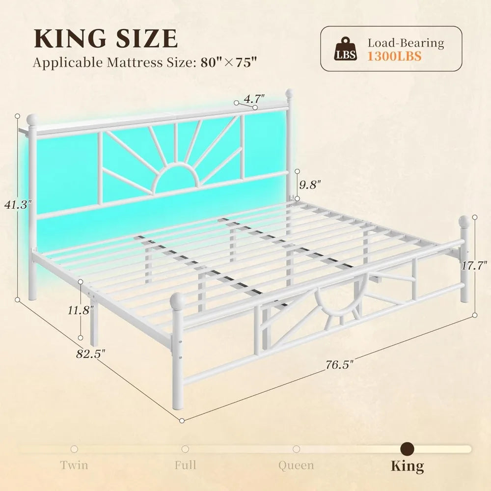 Angduo Metal Bed Frame With LED Headboard And Bed Storage