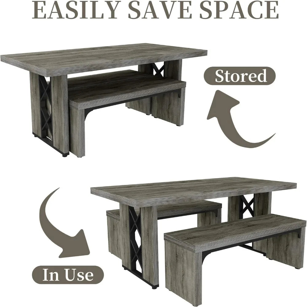 Angduo 3 Piece Dining Table Set Rectangular Table Benches