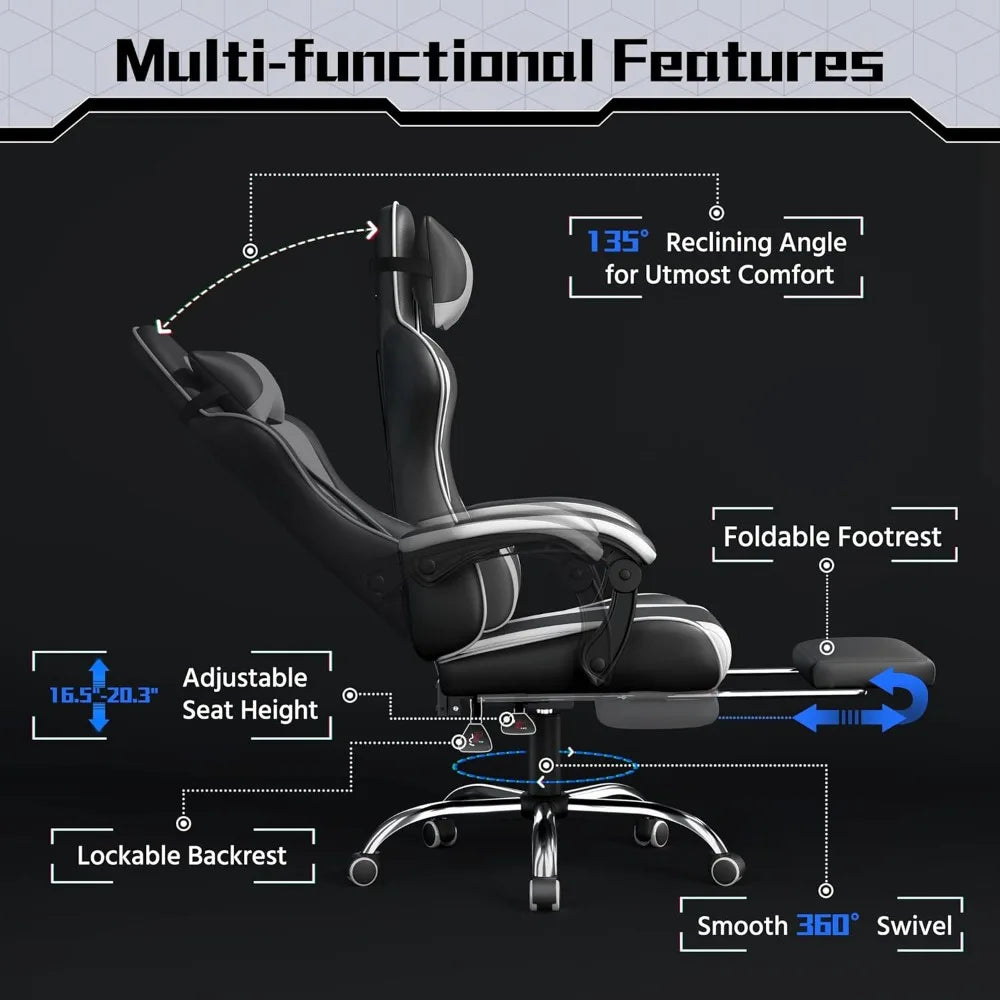 Ergonomics Gaming Chair With Swivel Seat And Headrest Massage Lumbar Support And Footrest