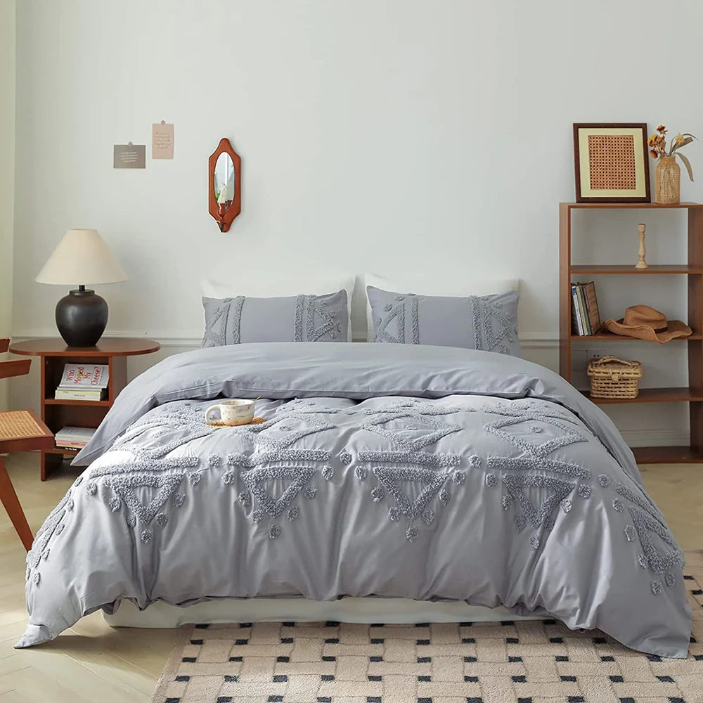 Simple Opulence Cotton Bedding Set Duvet Cover Shams 3 Piece