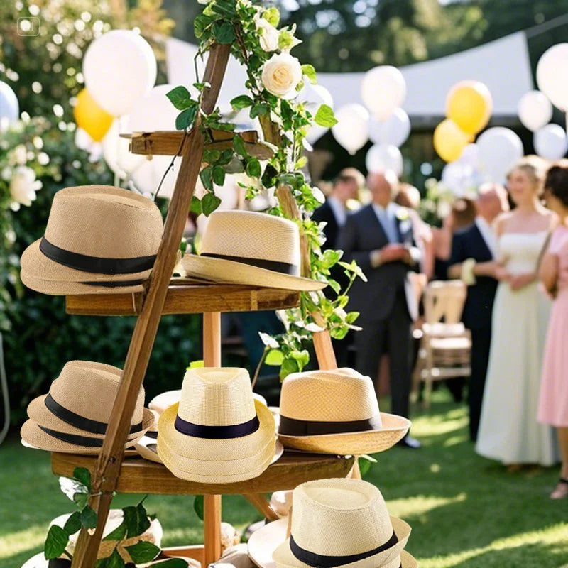 XMSJ Straw Fedora Hat Unisex Panama Rollup Wedding