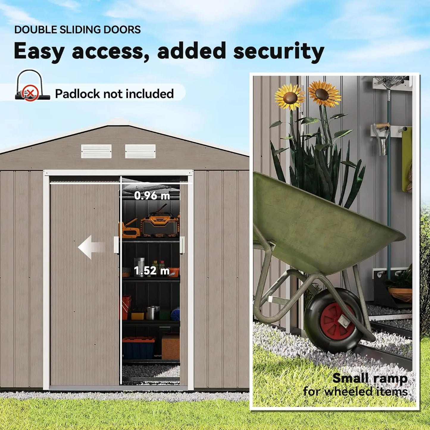 Metal Outdoor Storage Shed With Double Lockable Doors And Air Vents