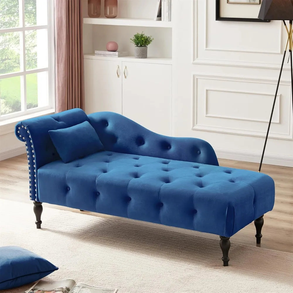 Huanzhuang Modern Velvet Upholstered Chaise Lounge With Button Tufting And Solid Wood Legs