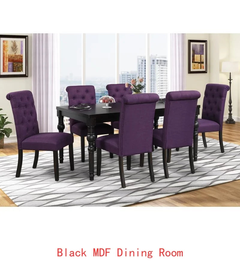 Urban Style Wood Dining Set With Turned-Leg Table And Six Chairs