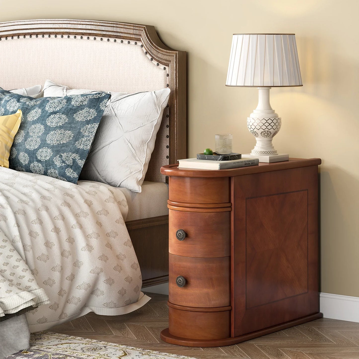 Tribesigns Modern Round Solid Wood End Table With Drawer