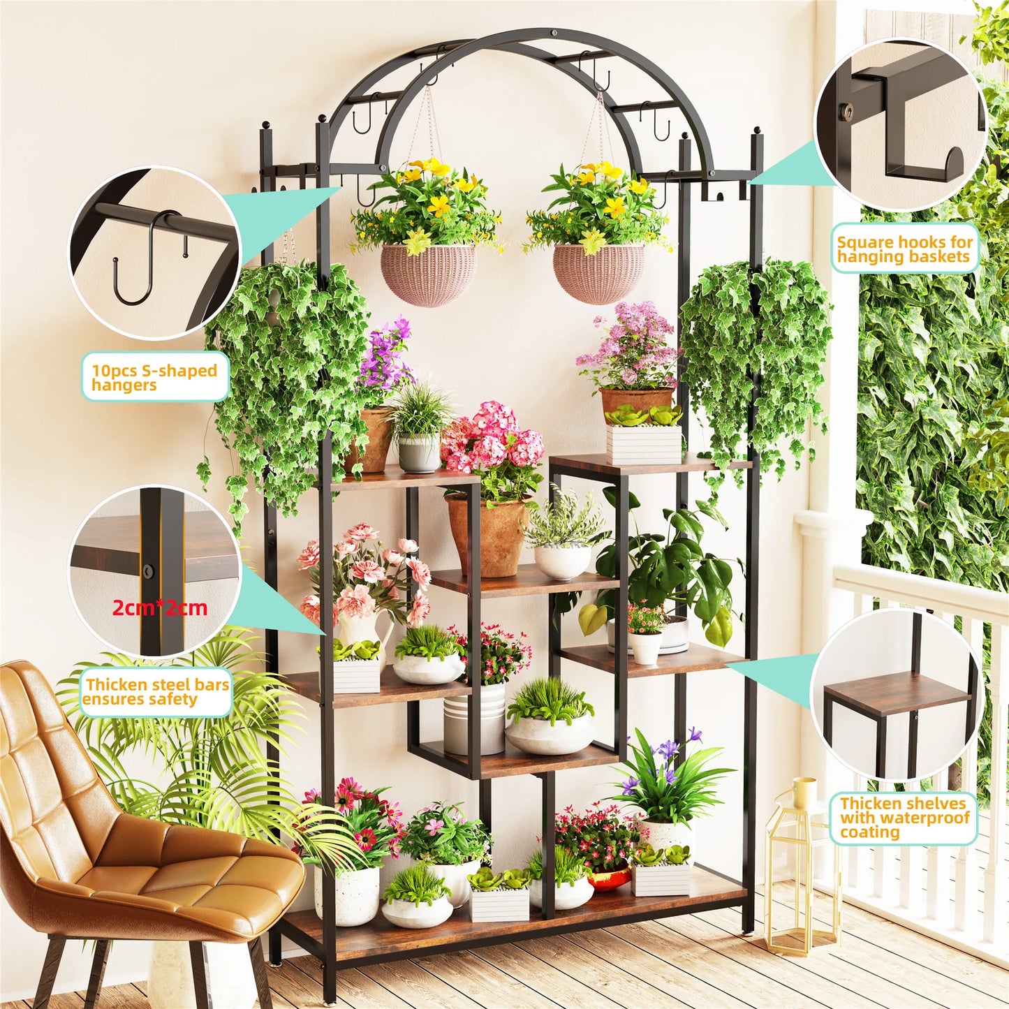 BINGOPAW Tall 5 Tier Indoor Plant Stand Arched Metal Shelf