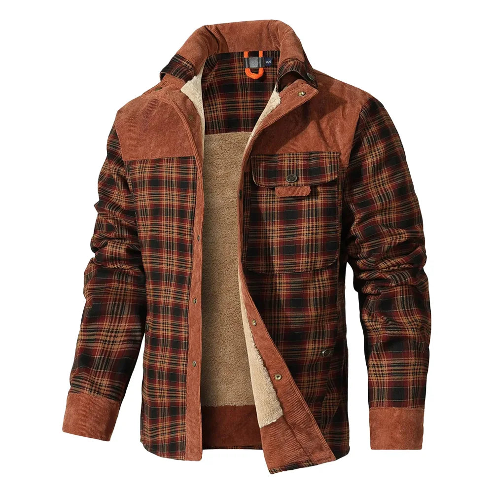NONECN Men's Plaid Sherpa Lined Winter Bomber Jacket