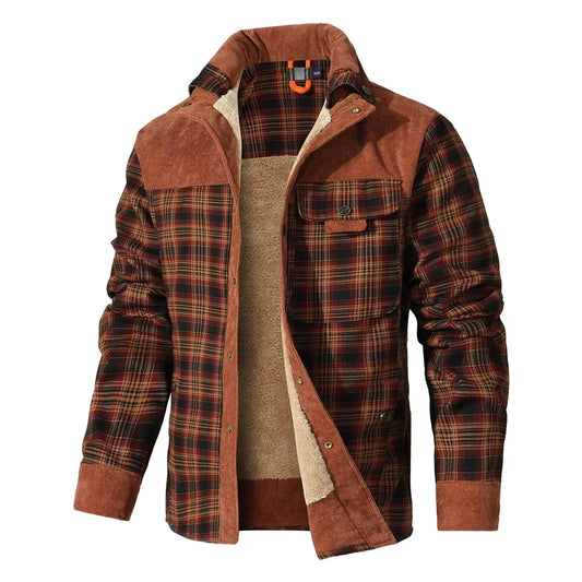 NONECN Men's Plaid Sherpa Lined Winter Bomber Jacket