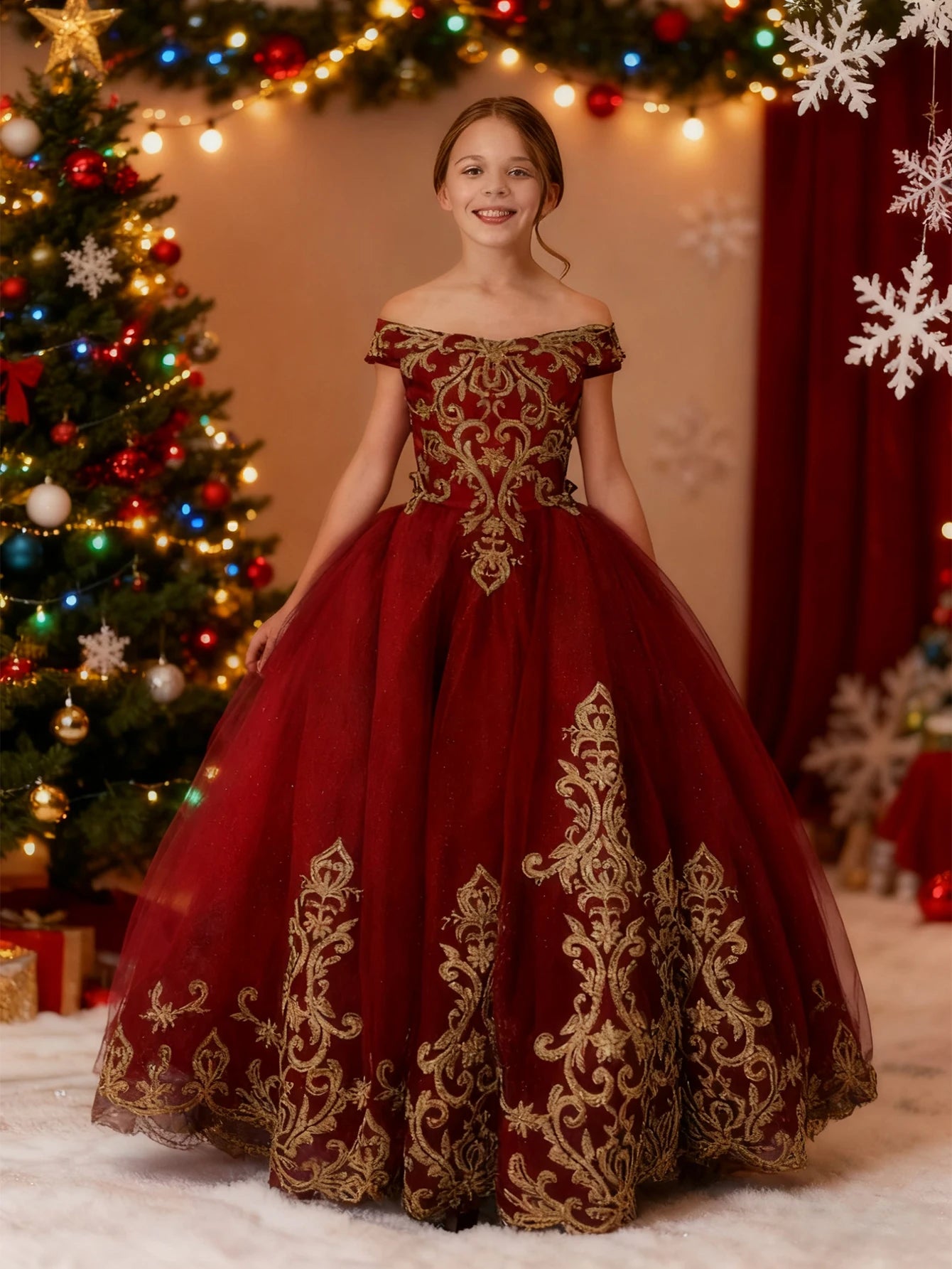 Fluffy Ball Gown For Girls Autumn Winter Princess Party Dress