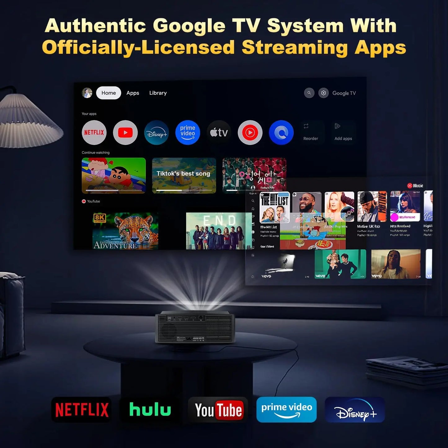 DESS 4K Auto Focus Smart Projector With Google TV Netflix