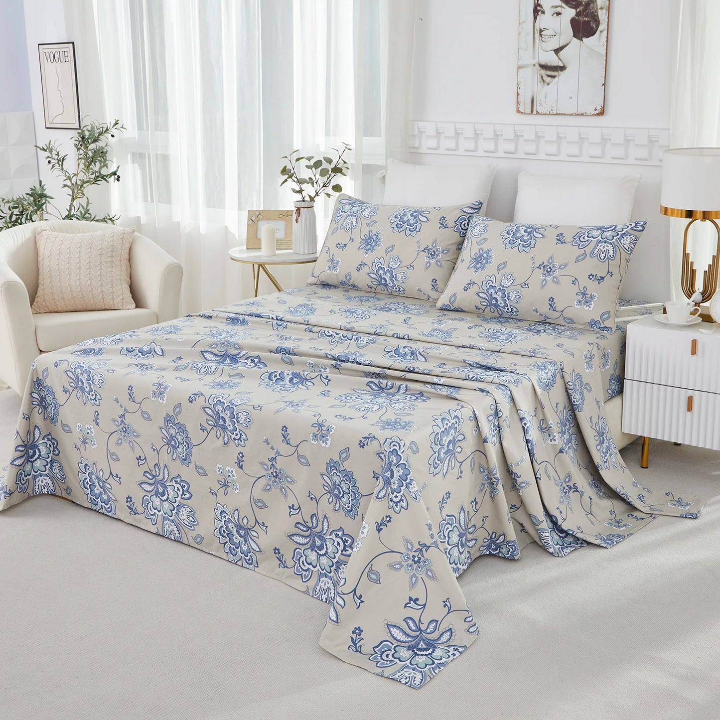 LISSTHERCN 4-Piece Egyptian Cotton Sheet Set 600TC