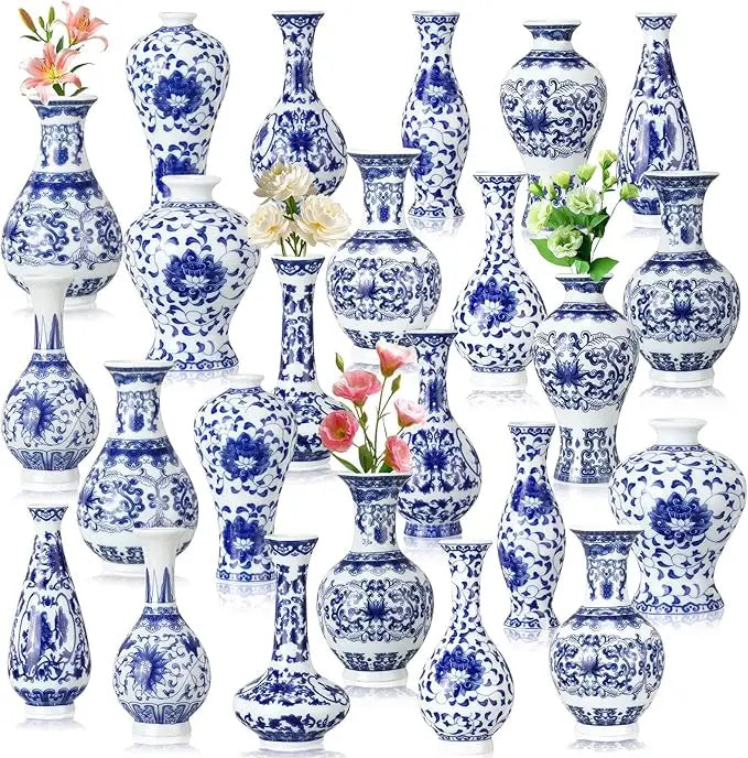 12 Piece Porcelain Vases Set In Classic Chinese Style Ceramic