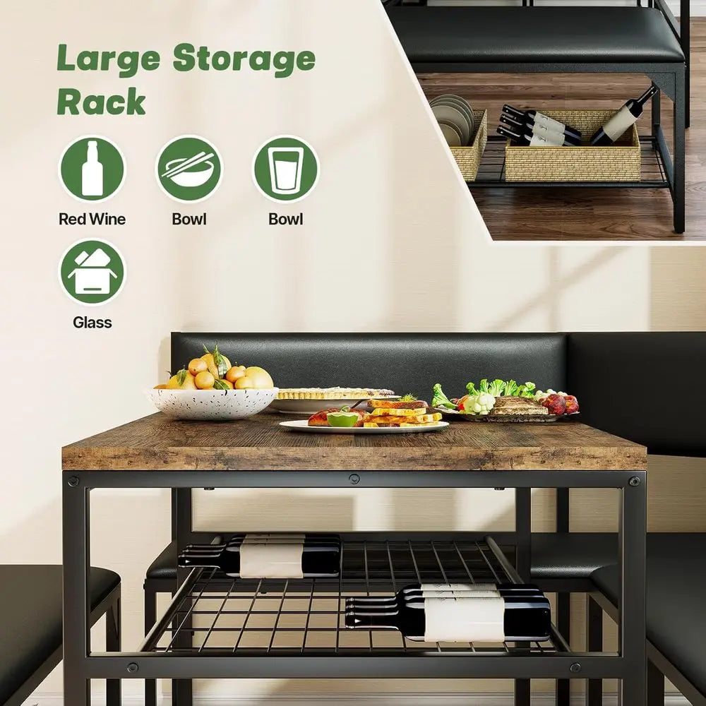 XMSJ Breakfast Nook Set With Storage Bench and Table