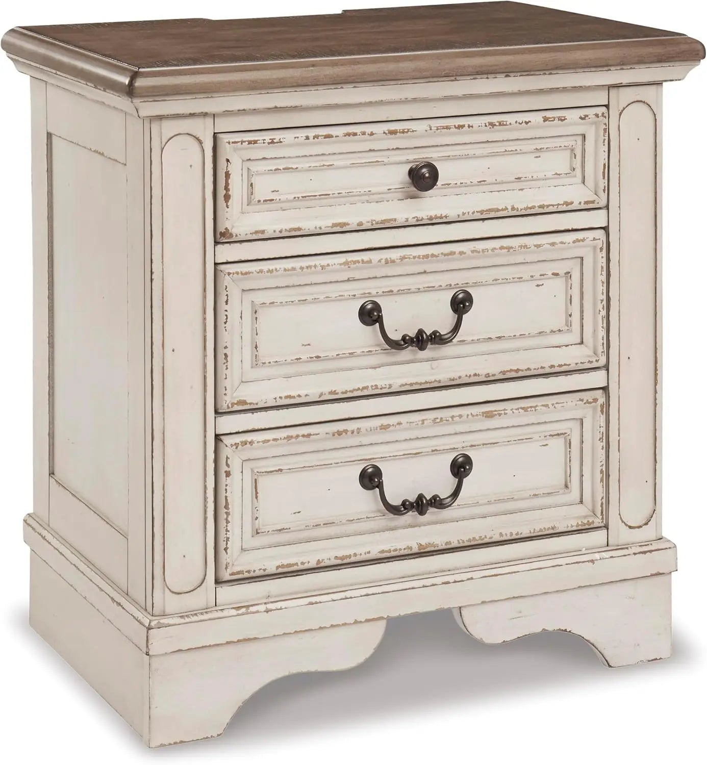 French Country 3 Drawer Nightstand Electrical Outlets USB Ports