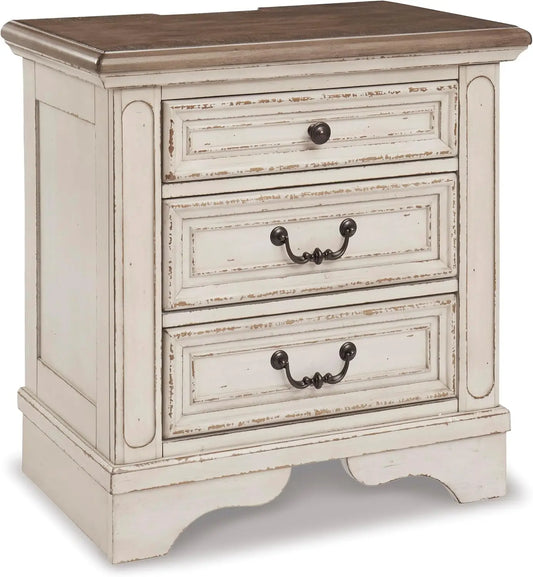 French Country 3 Drawer Nightstand Electrical Outlets USB Ports