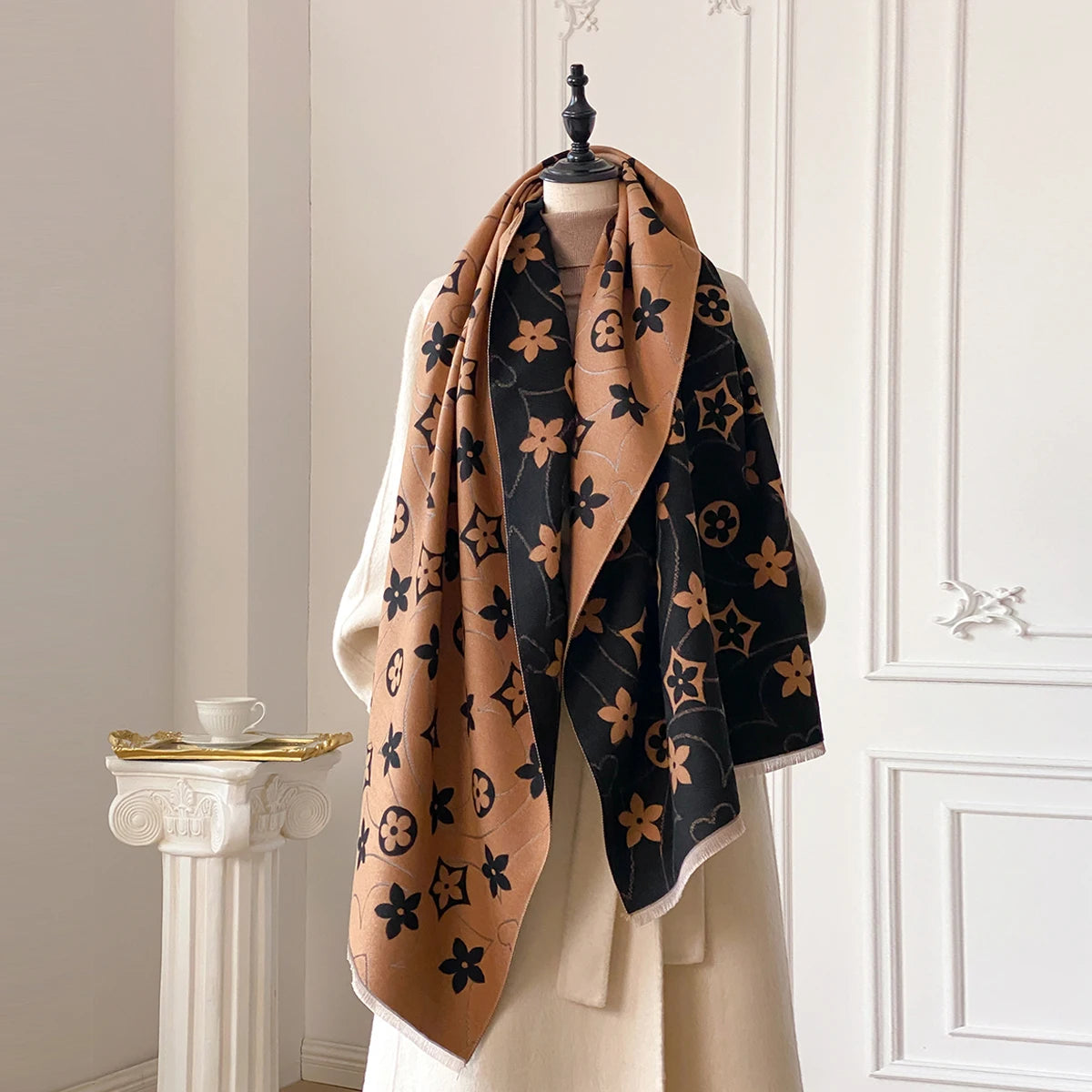 Warm Winter Jacquard Shawl For Women With Imitation Cashmere