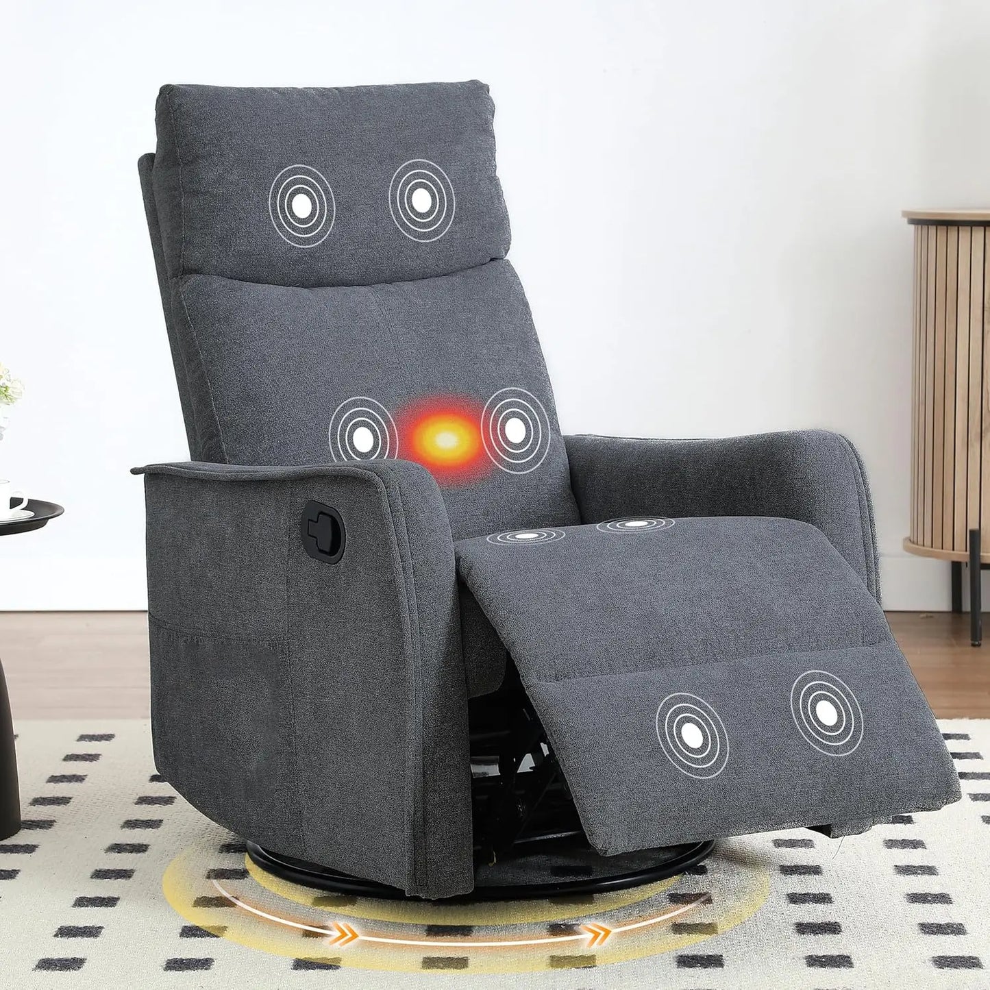 Manual Swivel Rocker Recliner Chair With Massage And Heat