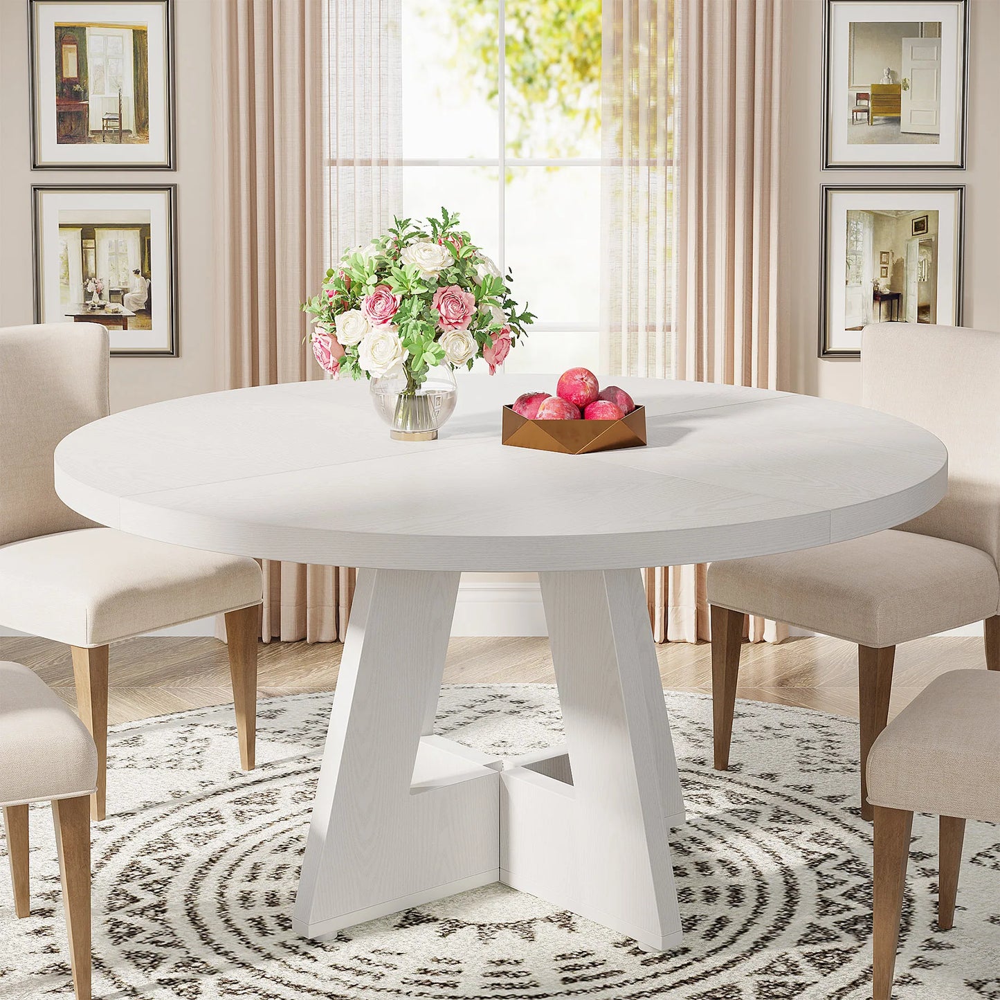 Tribesigns Round Dining Table For Four Farmhouse Kitchen