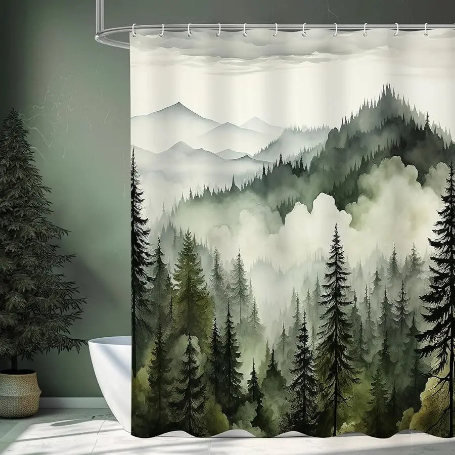 Guangdong Pine Forest Shower Curtain Misty Woodland Scene