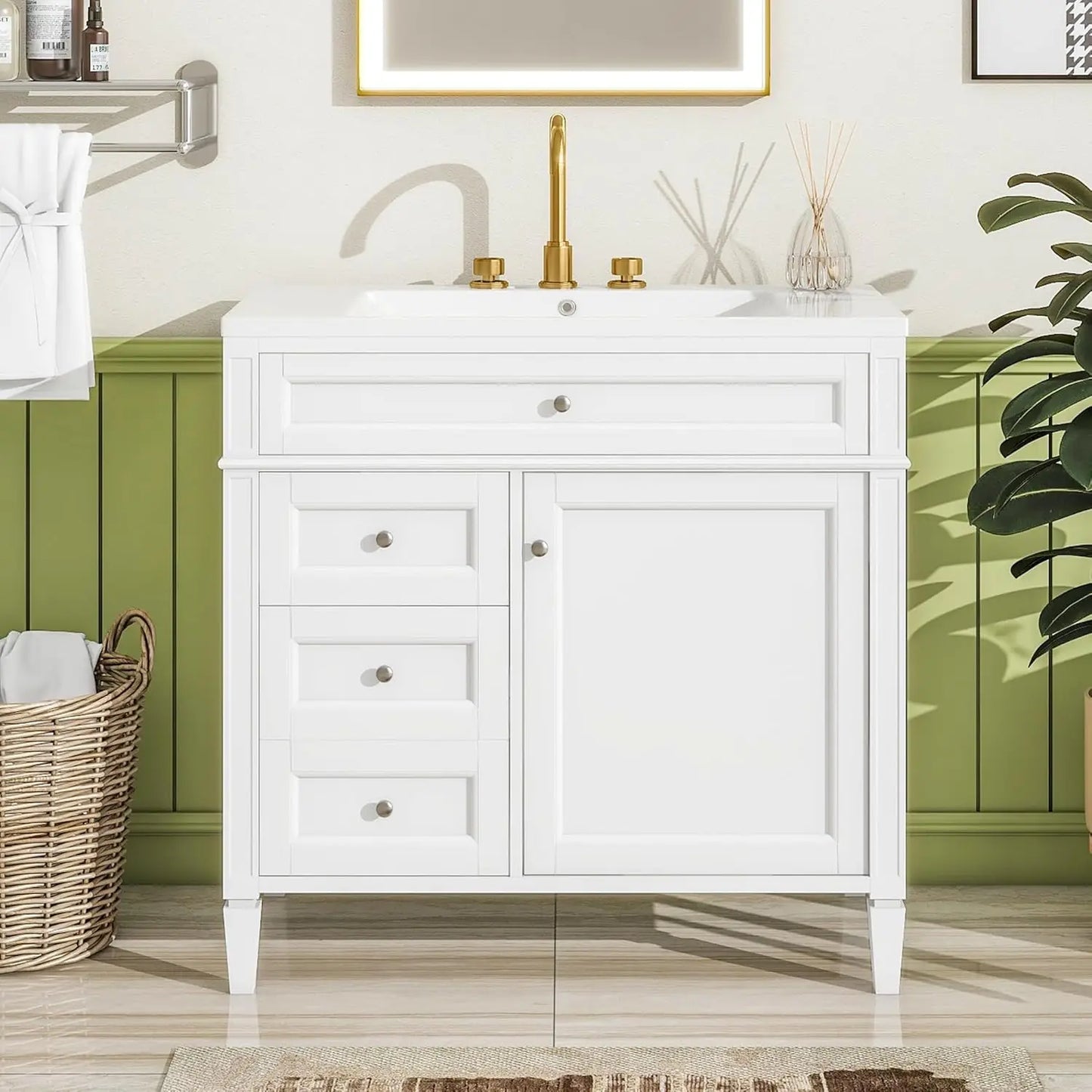 Solid Wood Bathroom Vanity With Soft-Close Doors And Undermount Sink