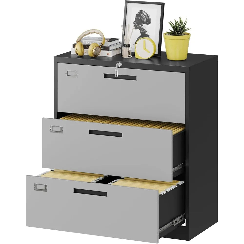 3 Drawer Lateral File Cabinet With Lock For Home Office