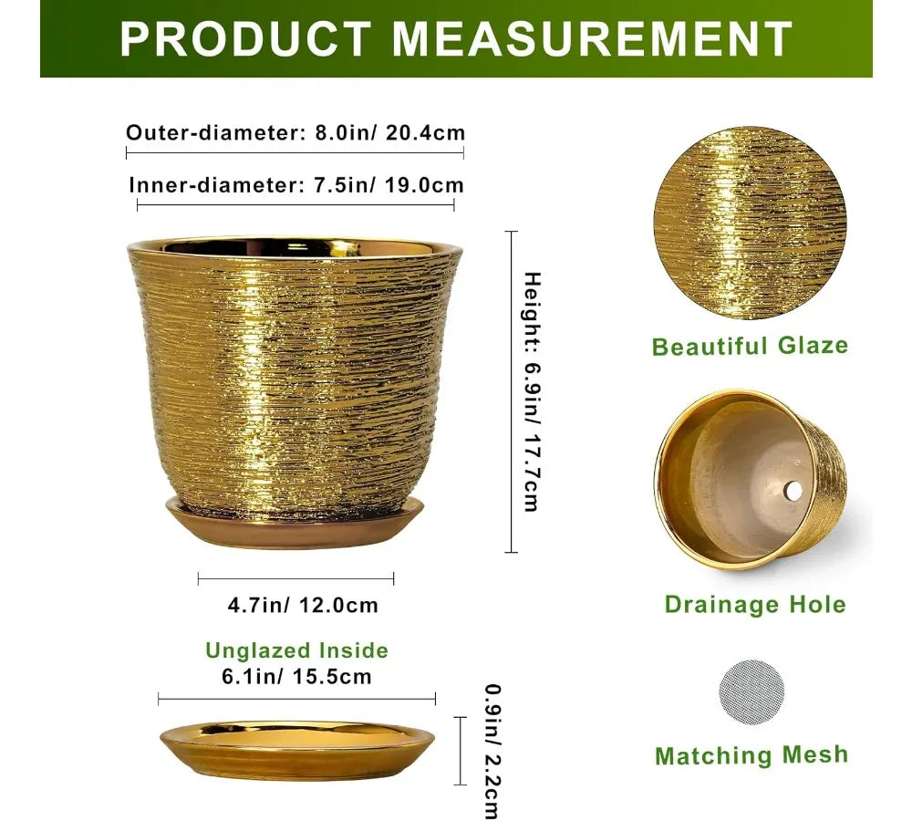 Ceramic Plant Pot With Drainage Hole And Saucer For Indoor Outdoor Plants