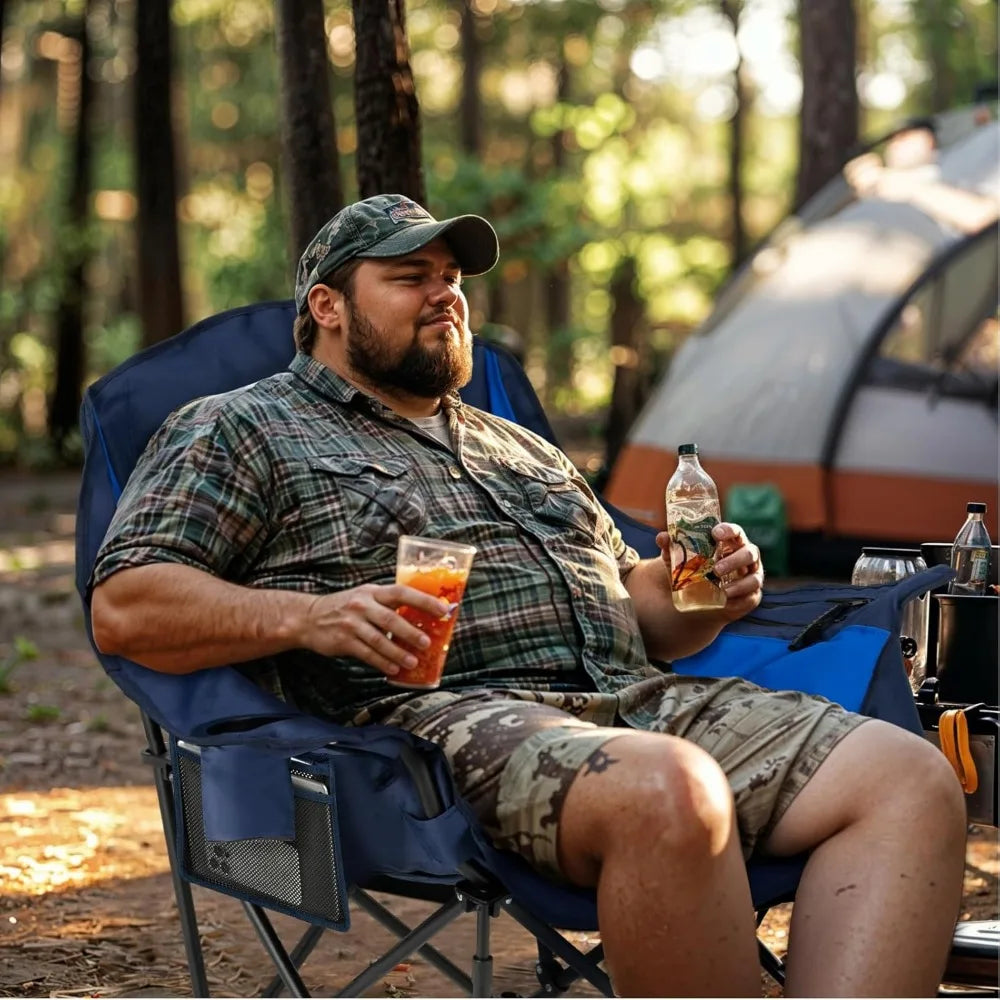 Heavy-Duty Padded Folding Camping Chair Cup Holder Side Pocket