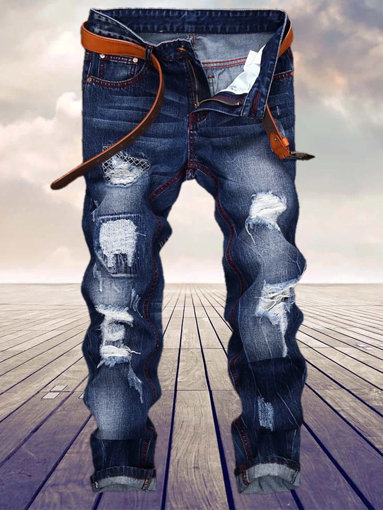 Men's Straight Jeans Cotton Blend for Everyday Wear