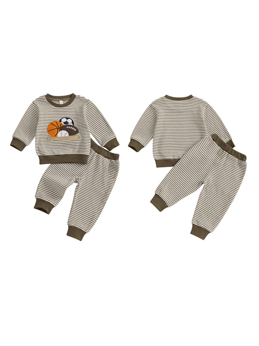 NONECN Toddler Boy 2-Piece Striped Sweatshirt And Elastic Pants Set