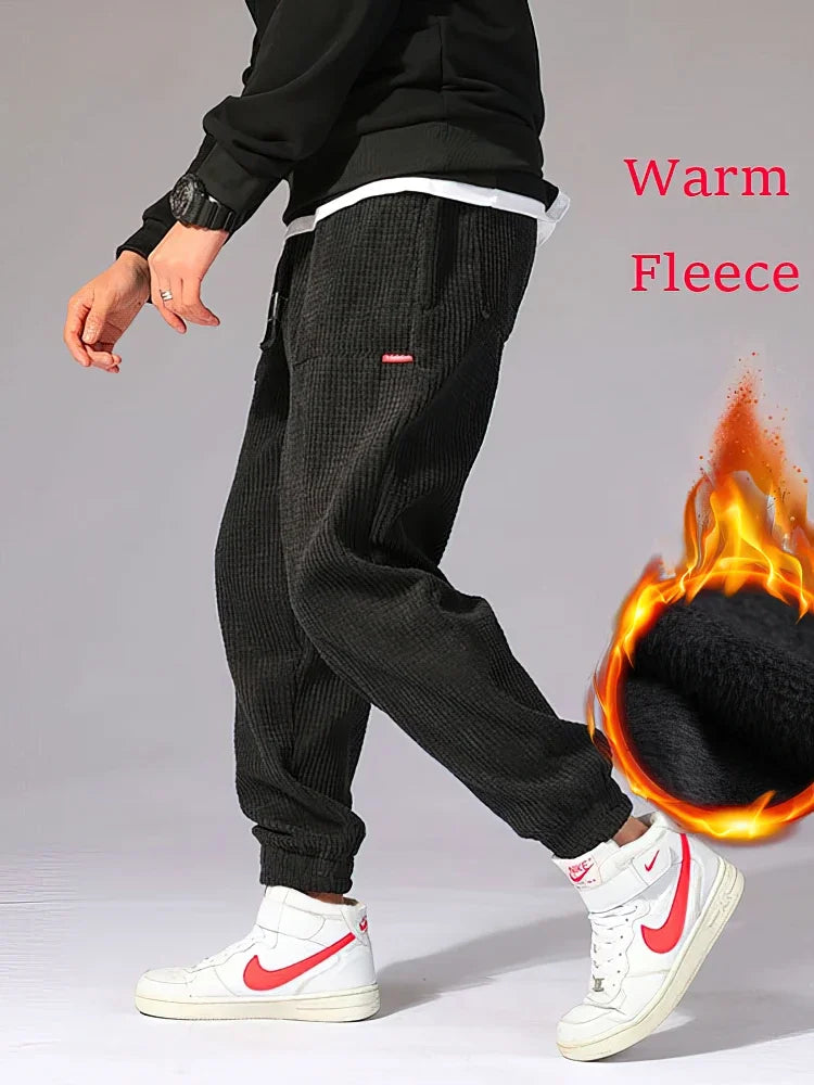 Men Corduroy Thermal Jogger Pants Warm Winter Sweatpants