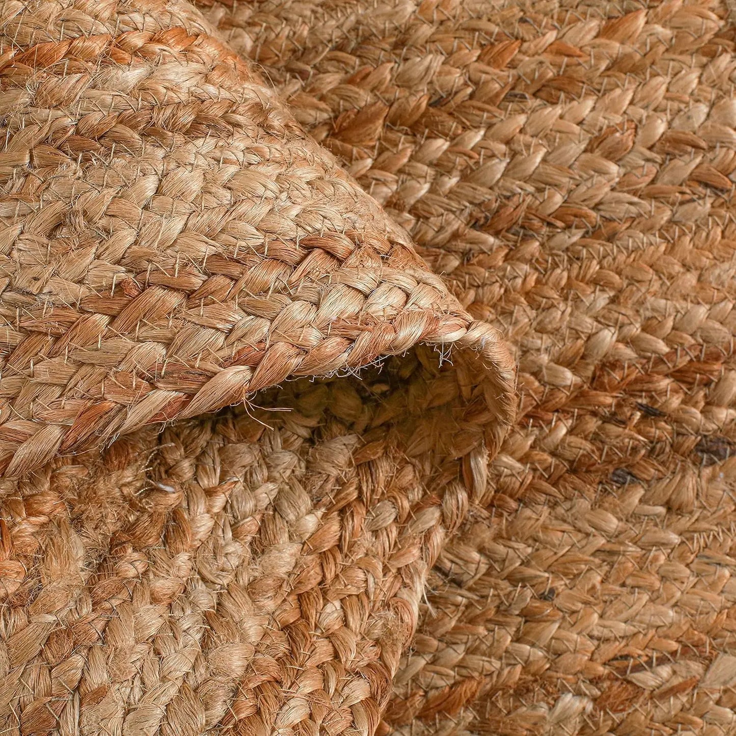 Hand Woven Jute Braided Round Rug Natural Reversible Living Room