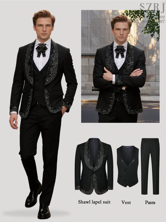 Men's 3-Piece Suit Set With Decorative Lapel