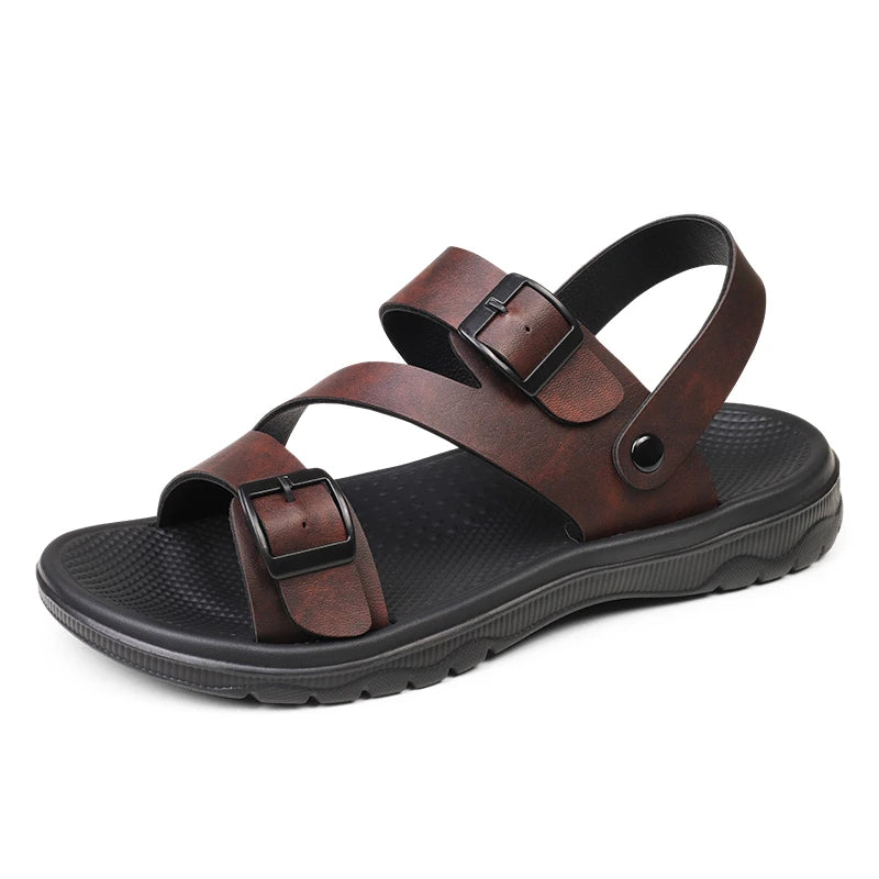 SUOJ Men Leather Sandals Outdoor Casual Beach Slippers
