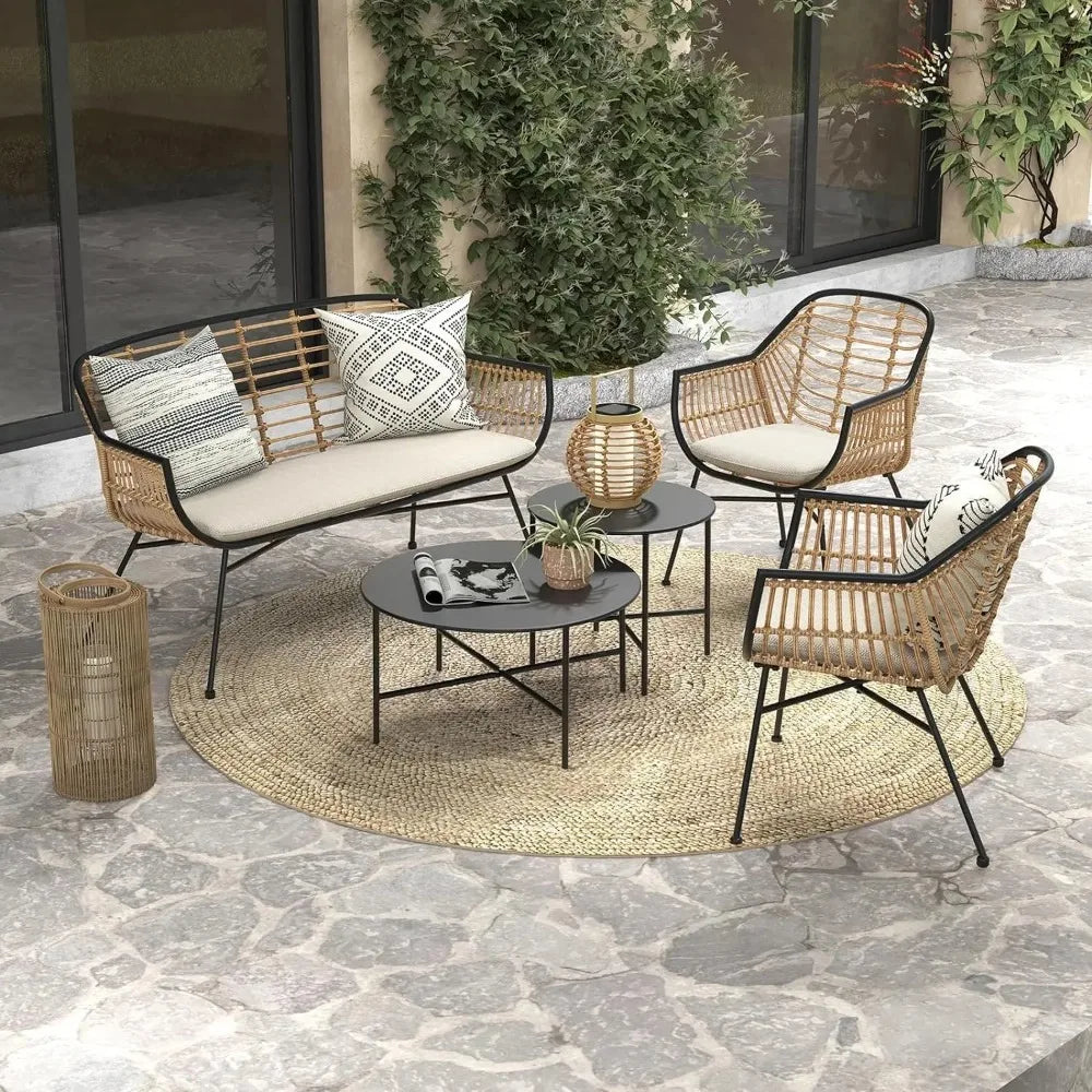 General Outdoor Wicker 5 Piece Patio Conversation Set