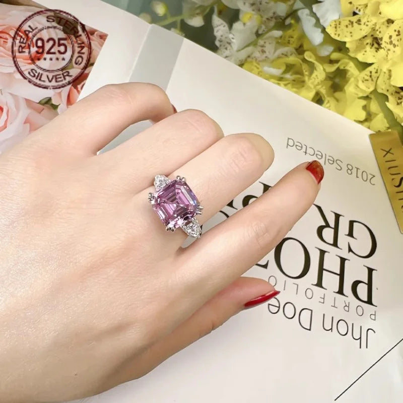 WPOOCC Asscher Cut Pink Topaz Citrine CZ Ring Sterling Silver