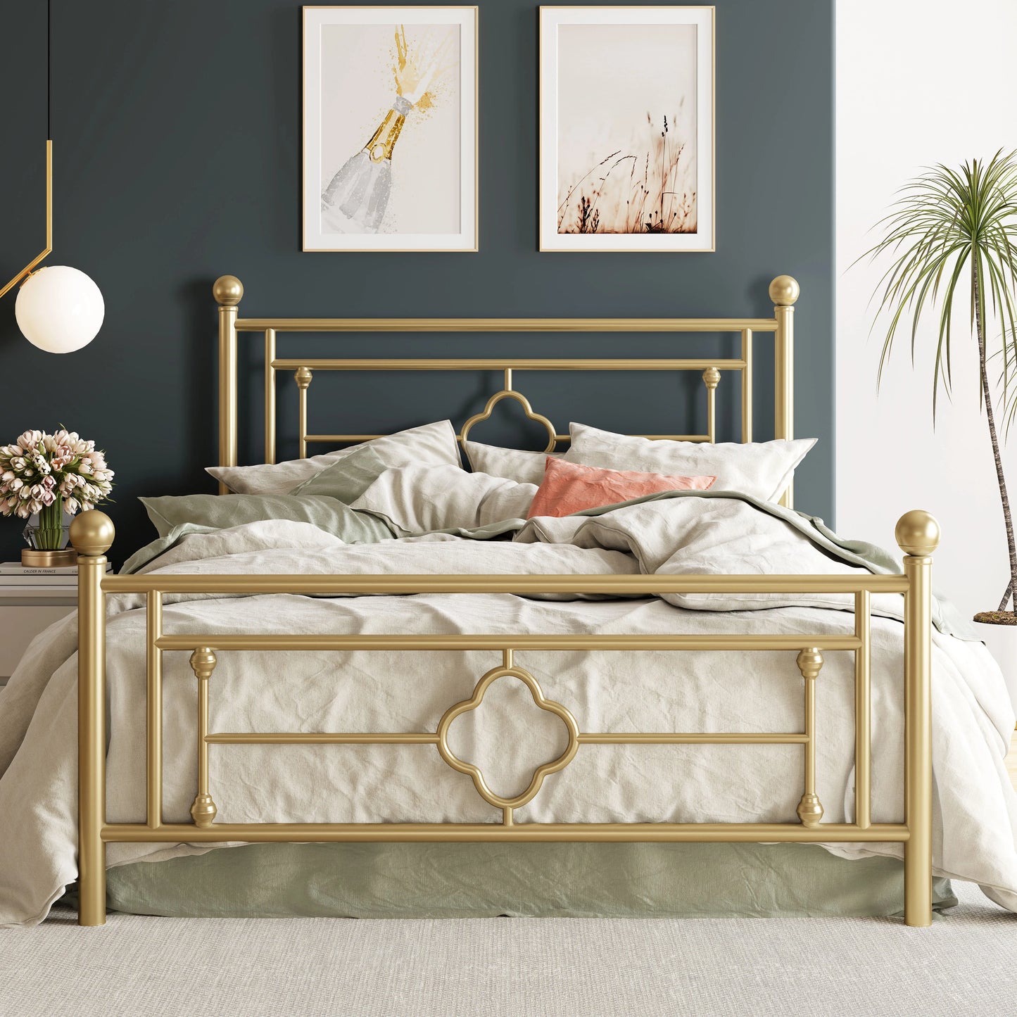 Hoomic Vintage Victorian Platform Bed Frame With Wrought Iron Headboard