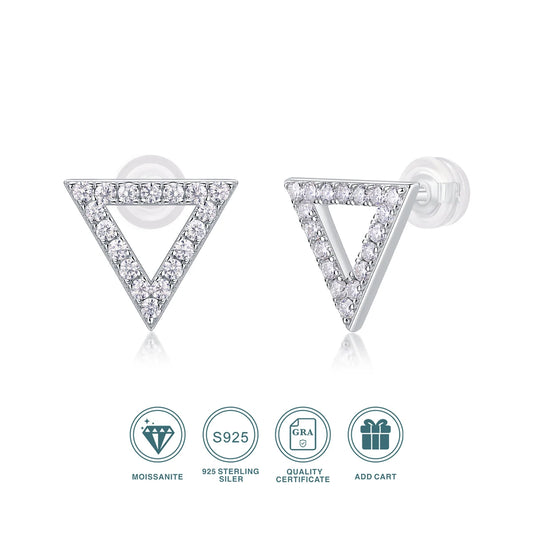 JIUZUAN Moissanite Triangle Stud Earrings 18K Gold Plated 925 Silver