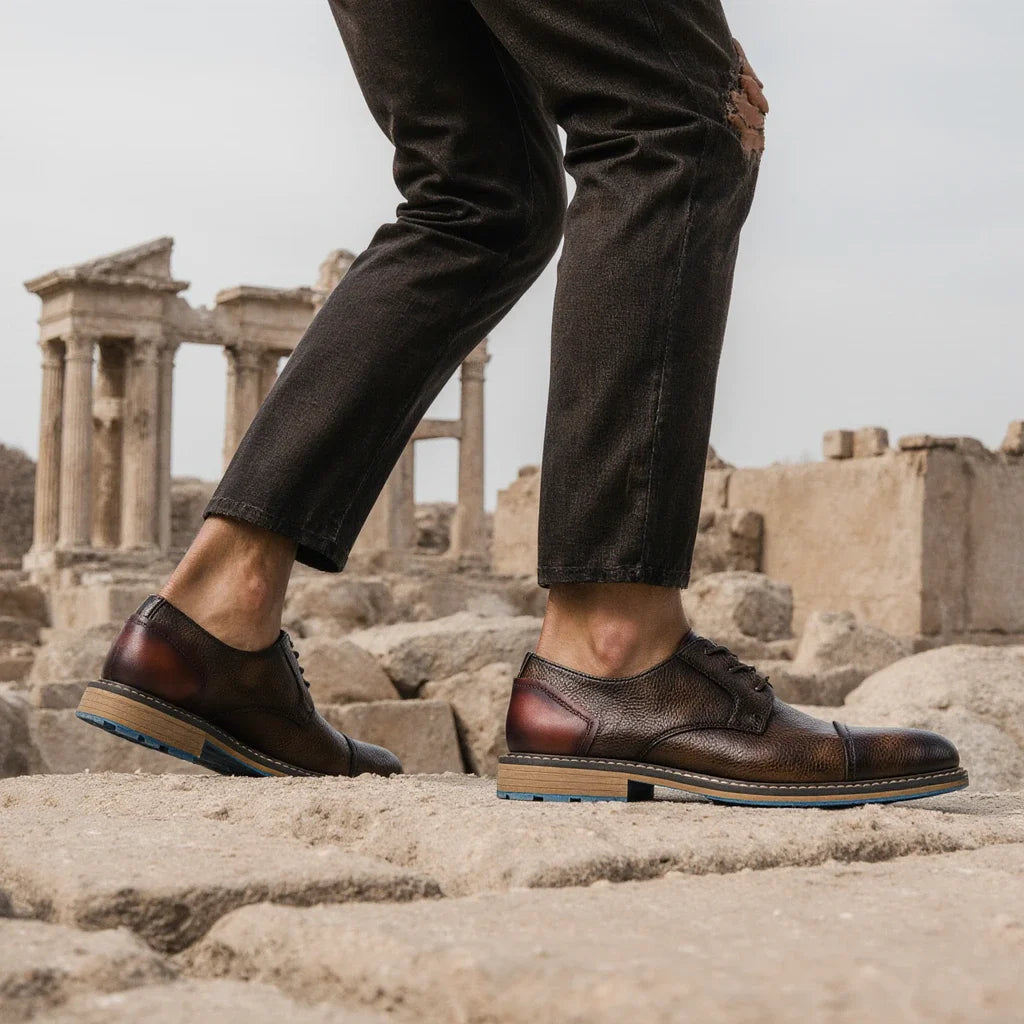 Hecrafted Retro Men Derby Shoes Classic Leather Casual