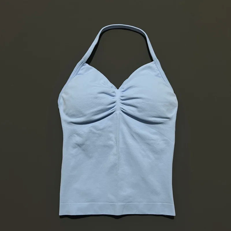 Women Gym Halter Top Longline Strappy Yoga Tank Removable Cups